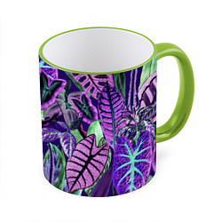 Кружка 3D Цветы Яркие Тропики, цвет: 3D-светло-зеленый кант