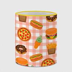 Кружка 3D PIZZA DONUT BURGER FRIES ICE CREAM pattern, цвет: 3D-желтый кант — фото 2