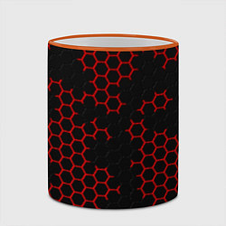 Кружка 3D НАНОКОСТЮМ Black and Red Hexagon Гексагоны, цвет: 3D-оранжевый кант — фото 2