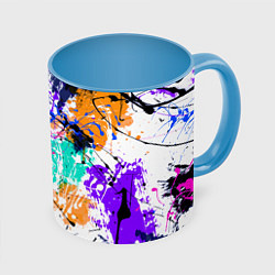Кружка 3D Брызги и мазки разноцветных красок на белом фоне, цвет: 3D-белый + небесно-голубой