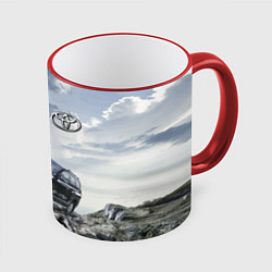 Кружка 3D Toyota Land Cruiser Prado на скальных камнях Mount, цвет: 3D-красный кант