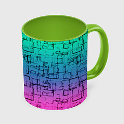 Кружка 3D Абстрактный узор на розово-бирюзовом градиентном ф, цвет: 3D-белый + светло-зеленый