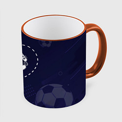 Кружка 3D Лого Manchester United в сердечке на фоне мячей, цвет: 3D-оранжевый кант