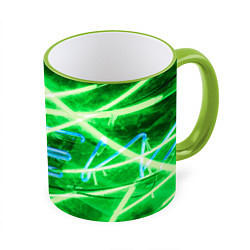Кружка 3D Неоновые лучи и буквы - Зелёный, цвет: 3D-светло-зеленый кант