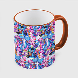 Кружка 3D POPPY PLAYTIME HAGGY WAGGY AND KISSY MISSY LOVE, цвет: 3D-оранжевый кант