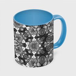 Кружка 3D Черно-белый геометрический мозаичный узор, цвет: 3D-белый + небесно-голубой