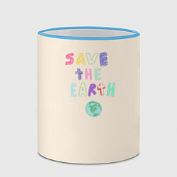 Кружка 3D Save the earth на бежевом фоне, цвет: 3D-небесно-голубой кант — фото 2
