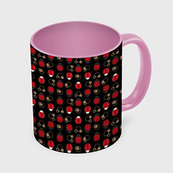 Кружка 3D Красные Божьи коровки на черном фоне ladybug, цвет: 3D-белый + розовый