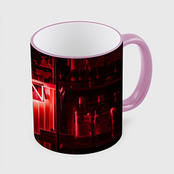Кружка 3D Неоновая надпись и бар - Красный, цвет: 3D-розовый кант