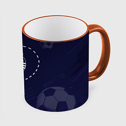 Кружка 3D Лого Sporting в сердечке на фоне мячей, цвет: 3D-оранжевый кант