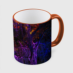 Кружка 3D Неоновые лучи и листья - Фиолетовый, цвет: 3D-оранжевый кант