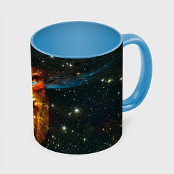 Кружка 3D Космический взгляд совы, цвет: 3D-белый + небесно-голубой