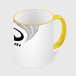Кружка 3D Infiniti Speed на светлом фоне со следами шин, цвет: 3D-желтый кант