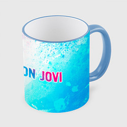 Кружка 3D Bon Jovi Neon Gradient, цвет: 3D-небесно-голубой кант