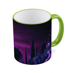 Кружка 3D Ночное сияние в тёмном лесу - Фиолетовый, цвет: 3D-светло-зеленый кант