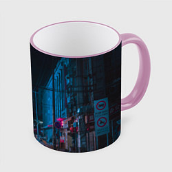 Кружка 3D Неоновая пустая улица города - Синий, цвет: 3D-розовый кант