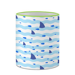 Кружка 3D Волны, рыбки и плавники акул - паттерн, цвет: 3D-светло-зеленый кант — фото 2