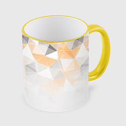 Кружка 3D Однотонный белый и желто-серый геометрический, цвет: 3D-желтый кант