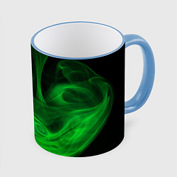 Кружка 3D Зелёный абстрактный дым, цвет: 3D-небесно-голубой кант