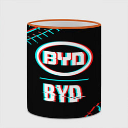 Кружка 3D Значок BYD в стиле glitch на темном фоне, цвет: 3D-оранжевый кант — фото 2