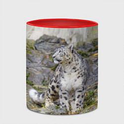Кружка 3D Снежный барс среди скал, цвет: 3D-белый + красный — фото 2