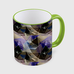 Кружка 3D Полигональный абстрактный: бежевый, коричневый, си, цвет: 3D-светло-зеленый кант