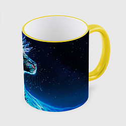 Кружка 3D Неоновый сказочный леопард, цвет: 3D-желтый кант