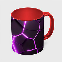 Кружка 3D Фиолетовые неоновые геометрические плиты, цвет: 3D-белый + красный