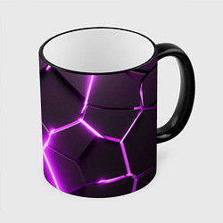 Кружка 3D Фиолетовые неоновые геометрические плиты, цвет: 3D-черный кант