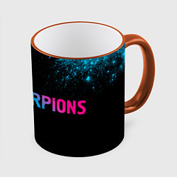 Кружка 3D Scorpions - neon gradient: надпись и символ, цвет: 3D-оранжевый кант