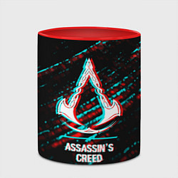 Кружка 3D Assassins Creed в стиле glitch и баги графики на т, цвет: 3D-белый + красный — фото 2