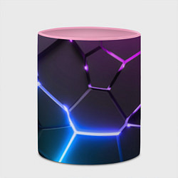 Кружка 3D Фиолетовый градиент - неоновые геометрические плит, цвет: 3D-белый + розовый — фото 2
