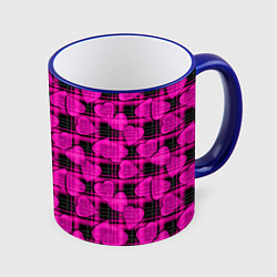 Кружка 3D Black and pink hearts pattern on checkered, цвет: 3D-синий кант