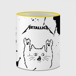 Кружка 3D Metallica рок кот на светлом фоне, цвет: 3D-желтый кант — фото 2