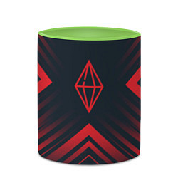 Кружка 3D Красный символ The Sims на темном фоне со стрелкам, цвет: 3D-белый + светло-зеленый — фото 2