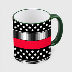 Кружка 3D Red and black pattern with stripes and stars, цвет: 3D-зеленый кант