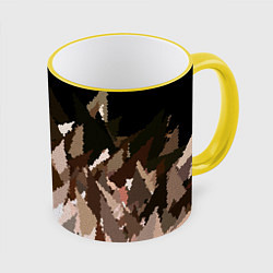 Кружка 3D Abstract mosaic pattern brown and black, цвет: 3D-желтый кант