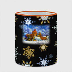 Кружка 3D Новый год мальчик и щенок, цвет: 3D-оранжевый кант — фото 2