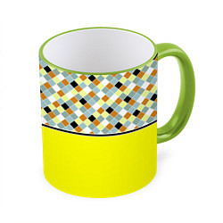 Кружка 3D Желтый неоновый комбинированный узор, цвет: 3D-светло-зеленый кант