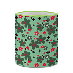 Кружка 3D Красно-зеленый цветочный узор ретро, цвет: 3D-светло-зеленый кант — фото 2