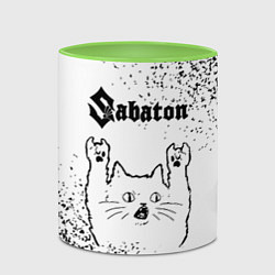 Кружка 3D Sabaton рок кот на светлом фоне, цвет: 3D-белый + светло-зеленый — фото 2