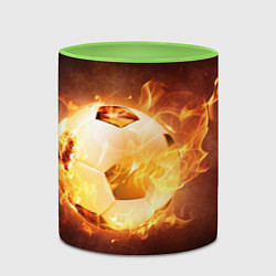Кружка 3D Футбольный мяч огонь, цвет: 3D-белый + светло-зеленый — фото 2