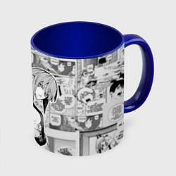 Кружка 3D Страницы манги - Макима - Человек бензопила, цвет: 3D-белый + синий