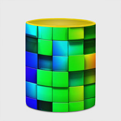 Кружка 3D Цветные неоновые кубы, цвет: 3D-белый + желтый — фото 2
