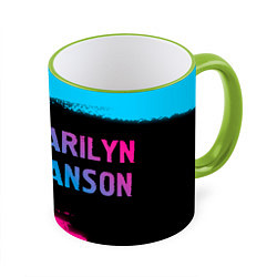 Кружка 3D Marilyn Manson - neon gradient: надпись и символ, цвет: 3D-светло-зеленый кант