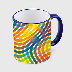 Кружка 3D Геометрический узор яркие полосатые волны, цвет: 3D-синий кант
