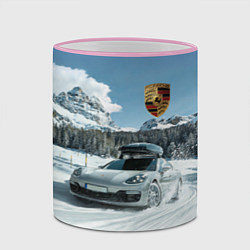 Кружка 3D Porsche on a mountain winter road, цвет: 3D-розовый кант — фото 2