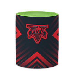 Кружка 3D Красный символ GTA на темном фоне со стрелками, цвет: 3D-белый + светло-зеленый — фото 2