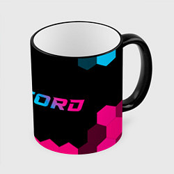 Кружка 3D Ford - neon gradient: надпись и символ, цвет: 3D-черный кант