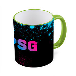 Кружка 3D PSG - neon gradient: надпись и символ, цвет: 3D-светло-зеленый кант